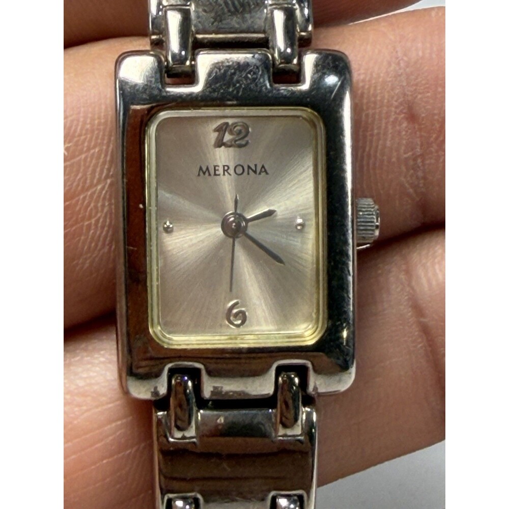 Merona Women’s Rectangle Silver Tone Quartz Bracelet Watch